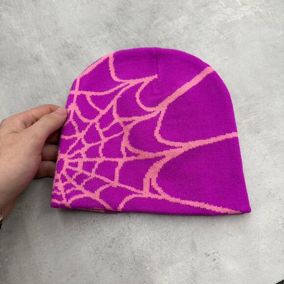 Vintage Style Pink Spider Web Beanie Hat Accessory - Picture 1 of 3